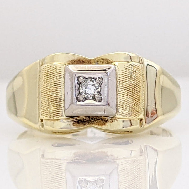 14K DIAMOND ROUND 2MM SQUARE- TEXTURED TOP ESTATE RING 4.5 GRAMS