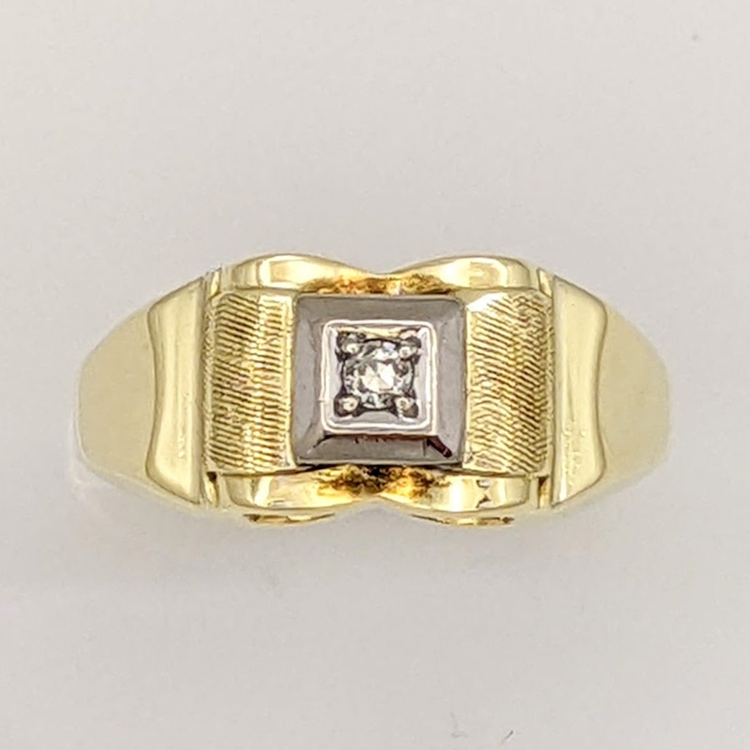 14K DIAMOND ROUND 2MM SQUARE- TEXTURED TOP ESTATE RING 4.5 GRAMS