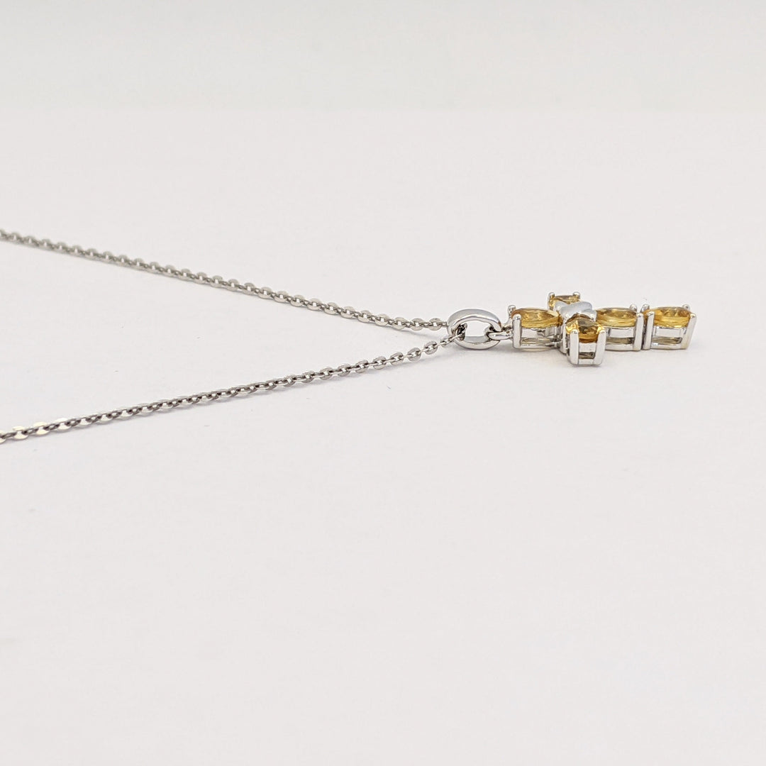 18K WHITE CITRINE PEAR (5) 3X5 ESTATE CROSS PENDANT &amp; CHAIN 2.5 GRAMS