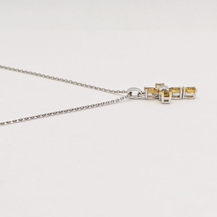 18K WHITE CITRINE PEAR (5) 3X5 ESTATE CROSS PENDANT &amp; CHAIN 2.5 GRAMS