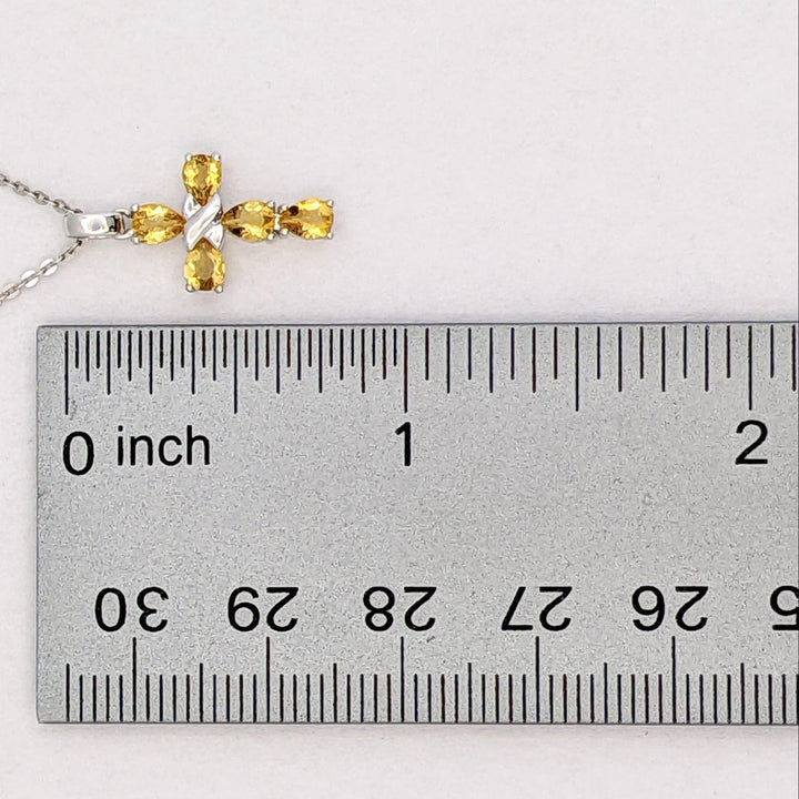 18K WHITE CITRINE PEAR (5) 3X5 ESTATE CROSS PENDANT &amp; CHAIN 2.5 GRAMS