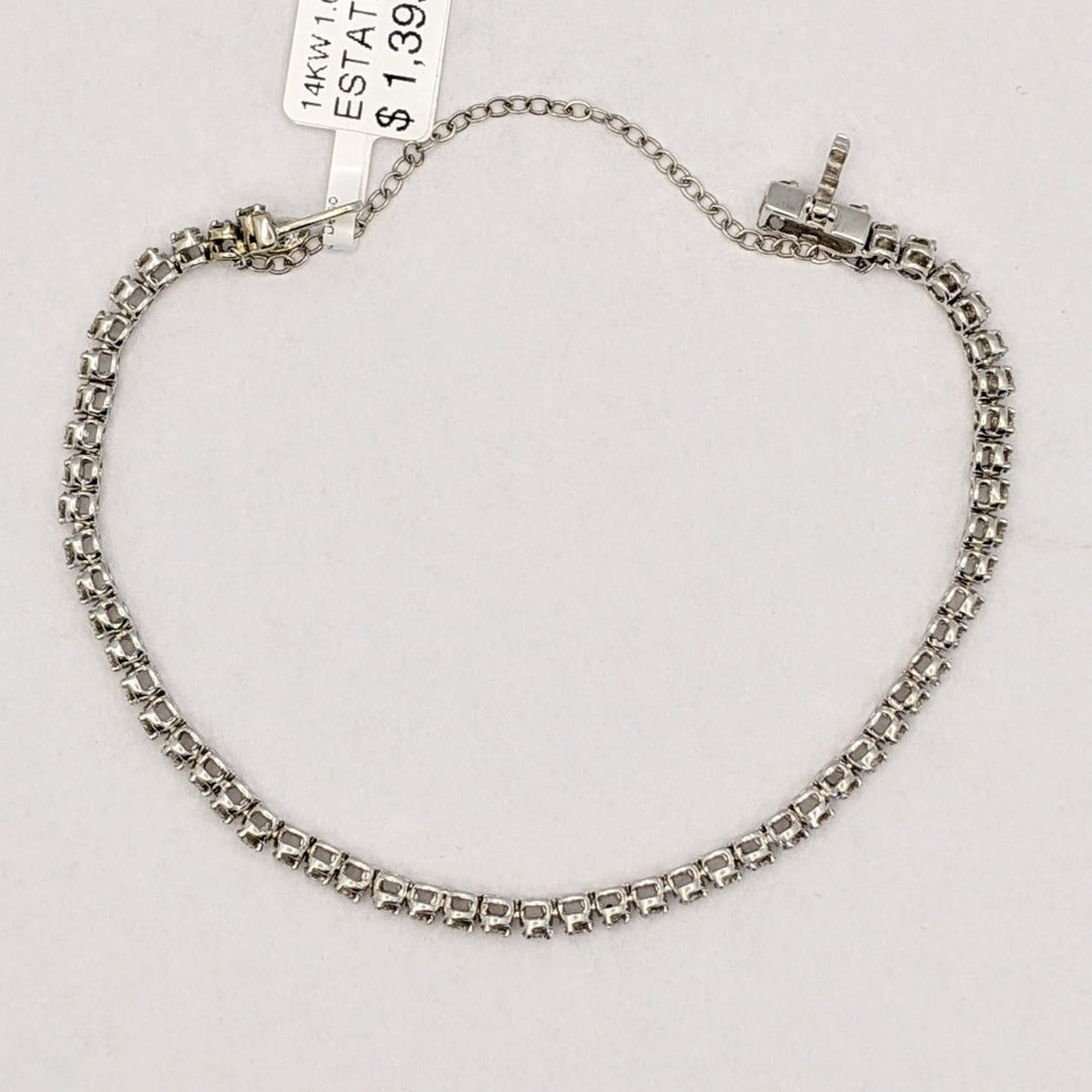 14K WHITE 1.60 CARAT TOTAL WEIGHT SI2 K DIAMOND ROUND (58) ESTATE BRACELET 6.0 GRAMS