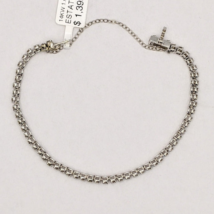 14K WHITE 1.60 CARAT TOTAL WEIGHT SI2 K DIAMOND ROUND (58) ESTATE BRACELET 6.0 GRAMS
