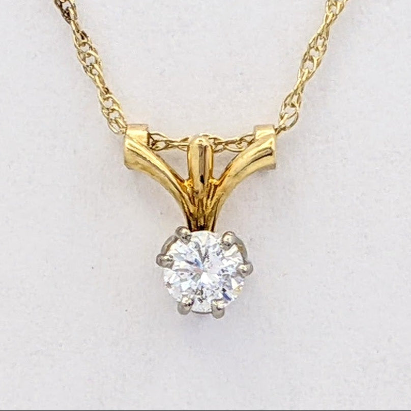 18K .25 CARAT TOTAL I2 I DIAMOND ROUND (1) ESTATE PENDANT &amp; 14K CHAIN 1.0 GRAMS