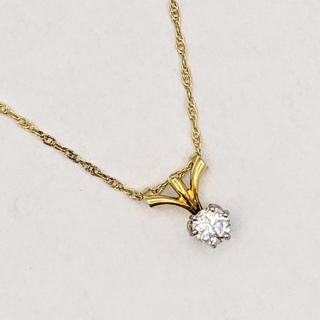 18K .25 CARAT TOTAL I2 I DIAMOND ROUND (1) ESTATE PENDANT &amp; 14K CHAIN 1.0 GRAMS