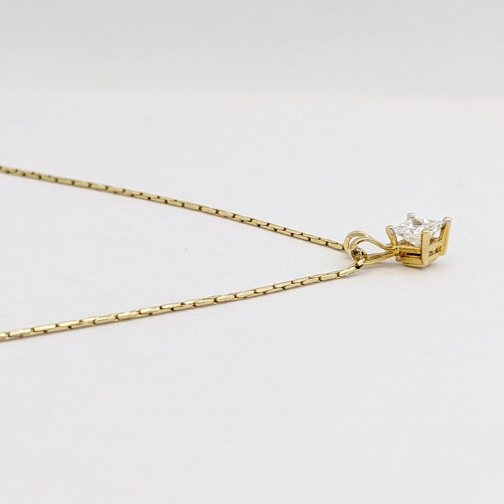 14K .45 CARAT TOTAL WEIGHT I1 H DIAMOND PRINCESS CUT ESTATE PENDANT &amp; CHAIN 2.9 GRAMS