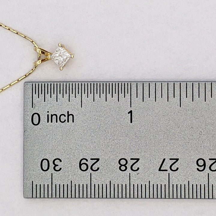 14K .45 CARAT TOTAL WEIGHT I1 H DIAMOND PRINCESS CUT ESTATE PENDANT &amp; CHAIN 2.9 GRAMS