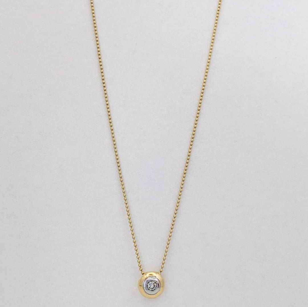 14K TWO-TONE .20 CARAT TOTAL I1 J DIAMOND ROUND BEZEL WITH TRIM ESTATE PENDANT &amp; CHAIN 5.4 GRAMS
