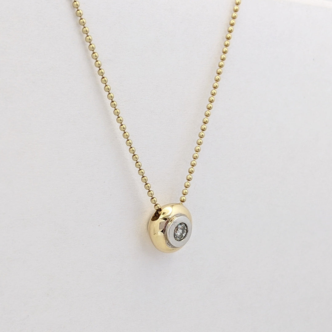 14K TWO-TONE .20 CARAT TOTAL I1 J DIAMOND ROUND BEZEL WITH TRIM ESTATE PENDANT &amp; CHAIN 5.4 GRAMS