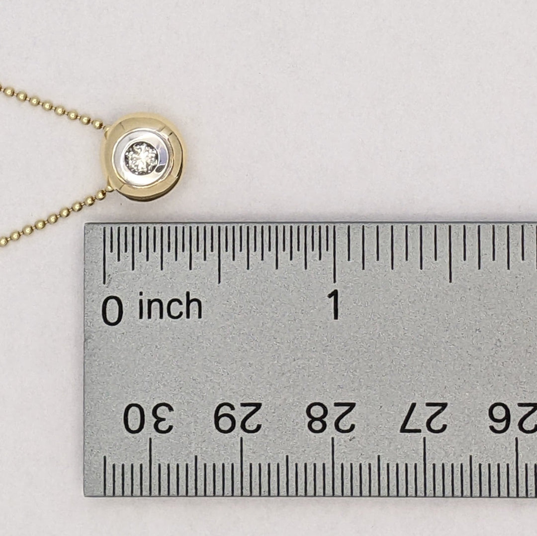14K TWO-TONE .20 CARAT TOTAL I1 J DIAMOND ROUND BEZEL WITH TRIM ESTATE PENDANT &amp; CHAIN 5.4 GRAMS