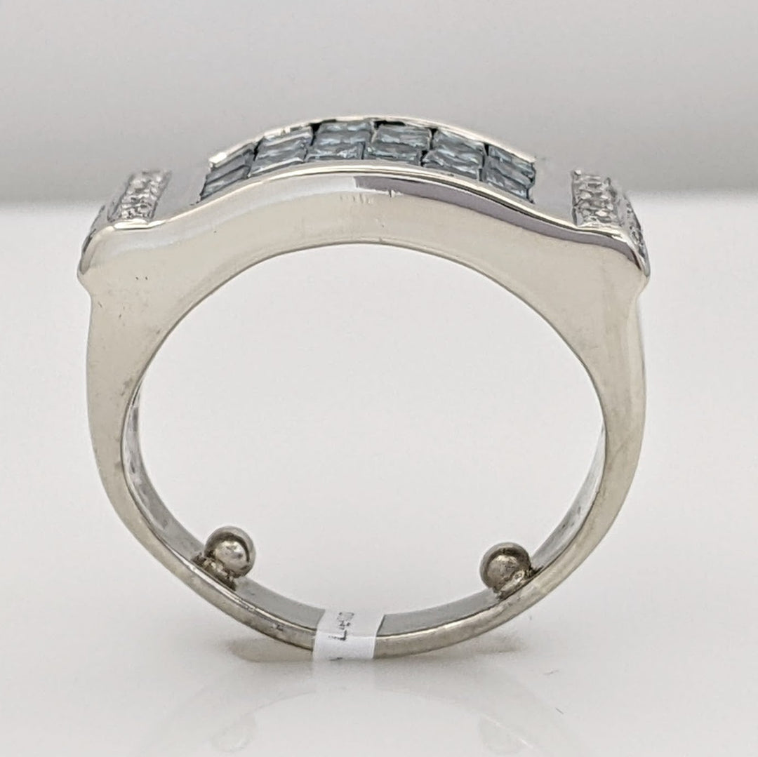 14K WHITE 1.92 CARAT TOTAL WEIGHT I1-I2 I (24) ROUND BLUE (24) PRINCESS CUT ESTATE RING 8.2 GRAMS