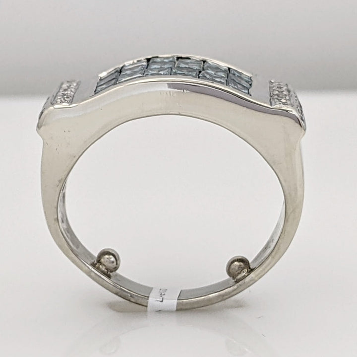 14K WHITE 1.92 CARAT TOTAL WEIGHT I1-I2 I (24) ROUND BLUE (24) PRINCESS CUT ESTATE RING 8.2 GRAMS