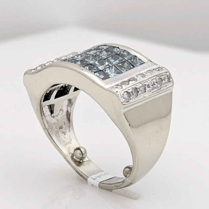 14K WHITE 1.92 CARAT TOTAL WEIGHT I1-I2 I (24) ROUND BLUE (24) PRINCESS CUT ESTATE RING 8.2 GRAMS