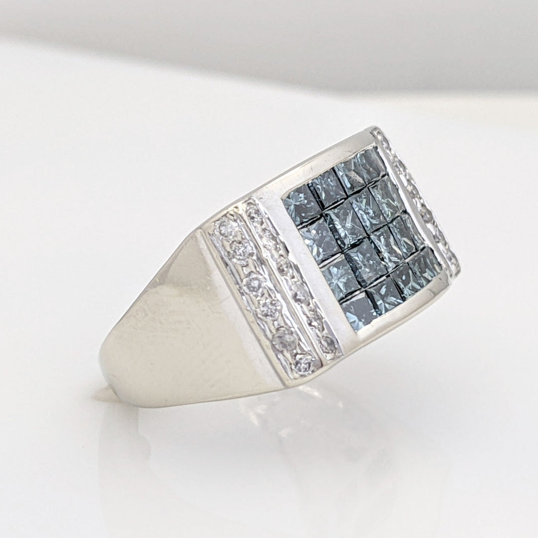 14K WHITE 1.92 CARAT TOTAL WEIGHT I1-I2 I (24) ROUND BLUE (24) PRINCESS CUT ESTATE RING 8.2 GRAMS