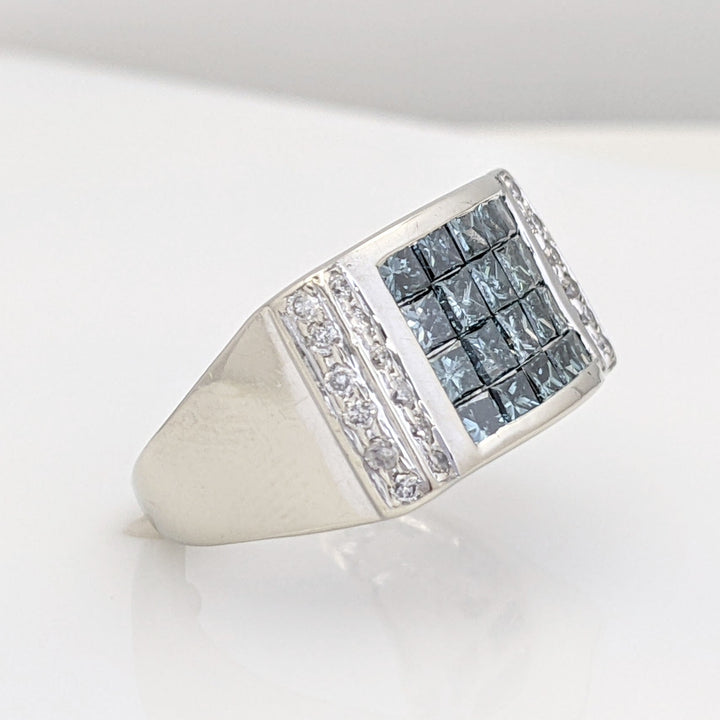 14K WHITE 1.92 CARAT TOTAL WEIGHT I1-I2 I (24) ROUND BLUE (24) PRINCESS CUT ESTATE RING 8.2 GRAMS
