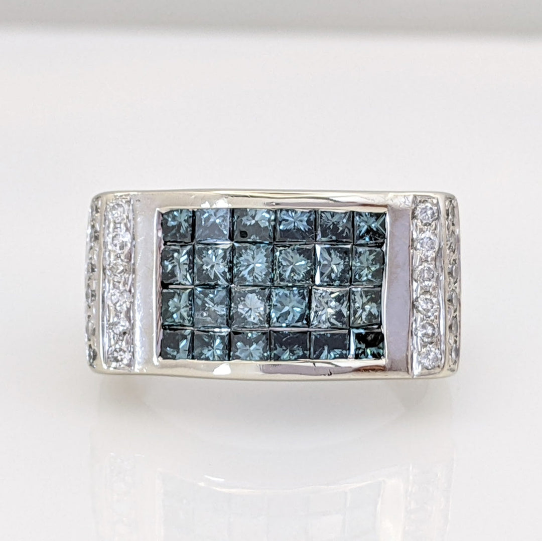 14K WHITE 1.92 CARAT TOTAL WEIGHT I1-I2 I (24) ROUND BLUE (24) PRINCESS CUT ESTATE RING 8.2 GRAMS