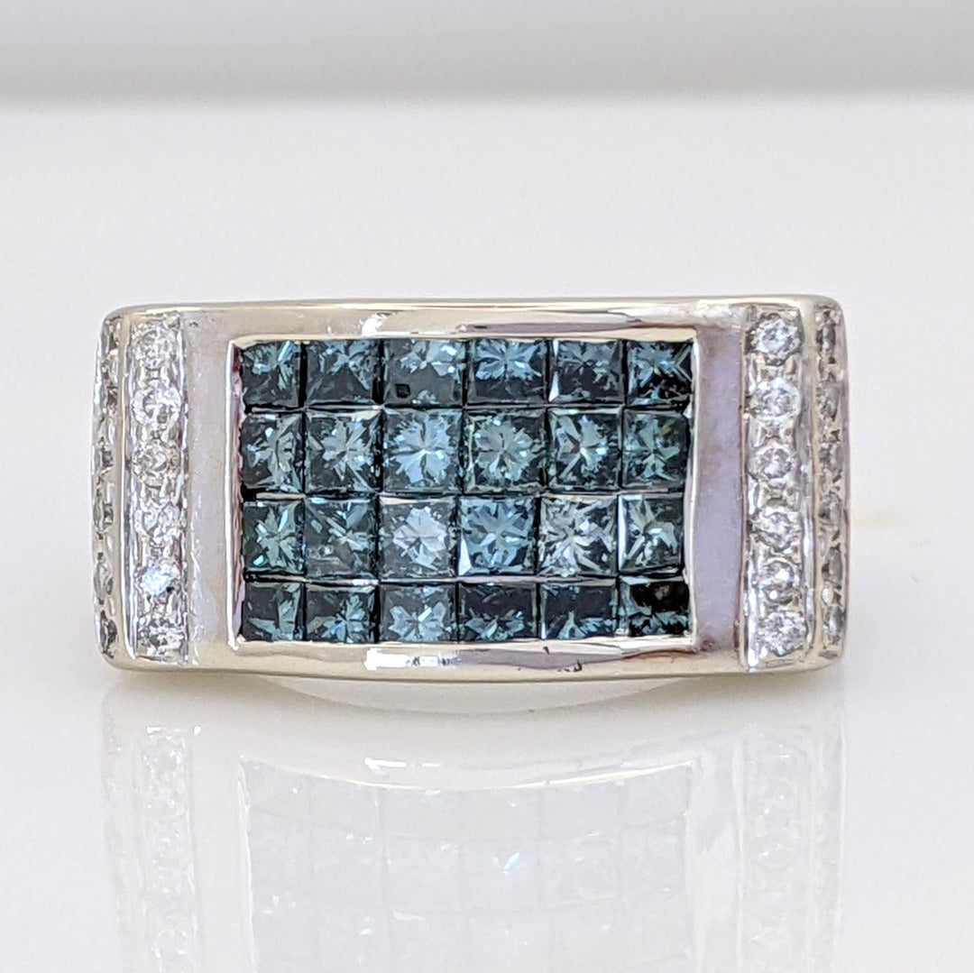 14K WHITE 1.92 CARAT TOTAL WEIGHT I1-I2 I (24) ROUND BLUE (24) PRINCESS CUT ESTATE RING 8.2 GRAMS
