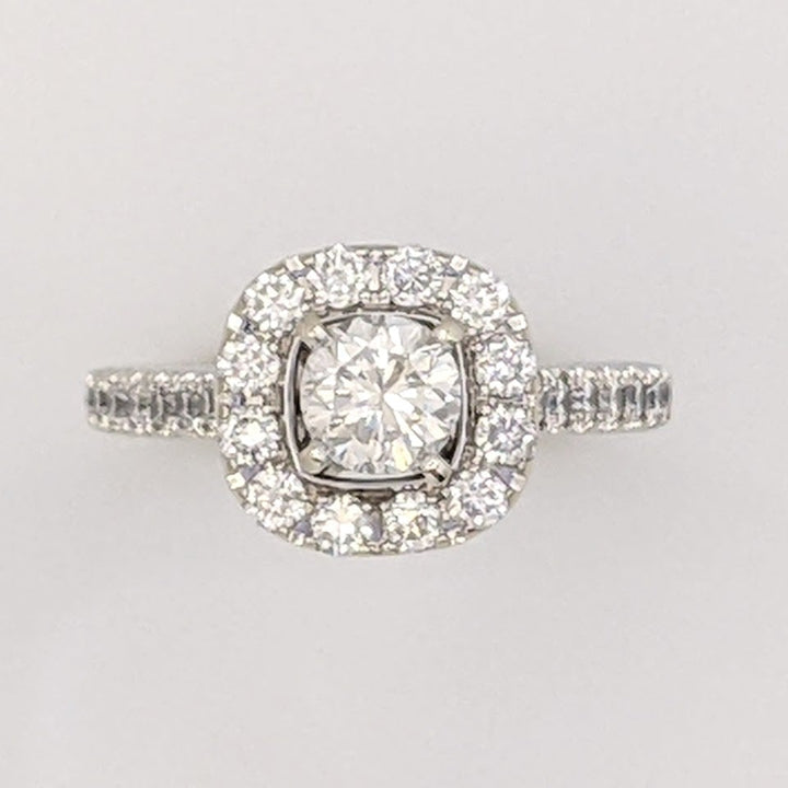 14K WHITE 1.13 CARAT TOTAL WEIGHT SI2 H DIAMOND ROUND (53) ESTATE HALO RING 3.9 GRAMS