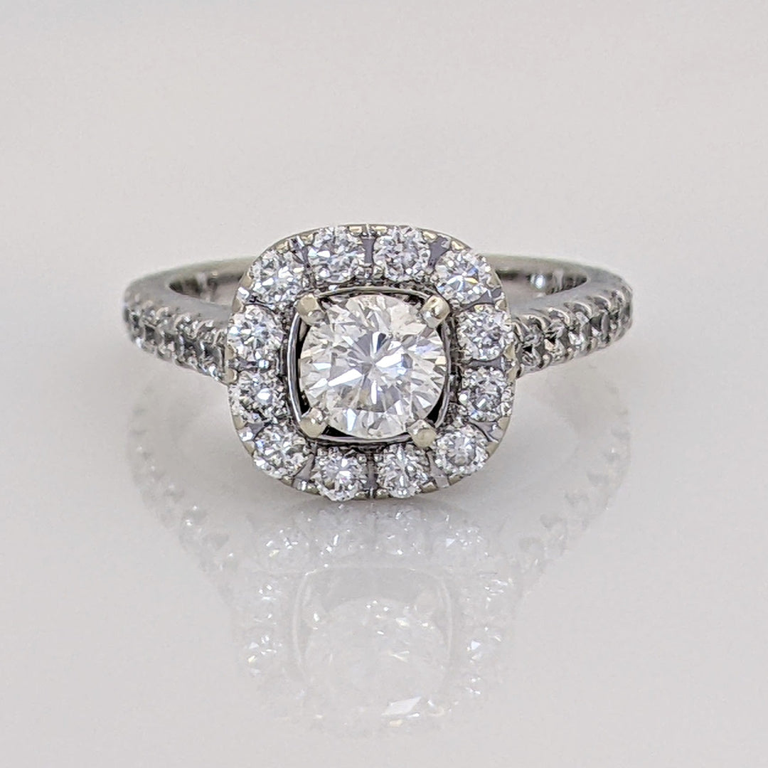 14K WHITE 1.13 CARAT TOTAL WEIGHT SI2 H DIAMOND ROUND (53) ESTATE HALO RING 3.9 GRAMS