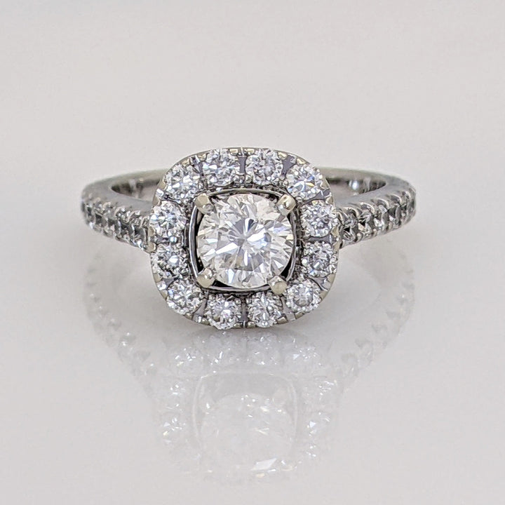 14K WHITE 1.13 CARAT TOTAL WEIGHT SI2 H DIAMOND ROUND (53) ESTATE HALO RING 3.9 GRAMS