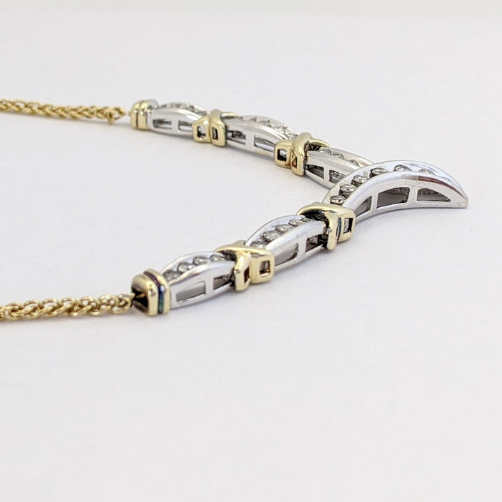 14K TWO-TONE 1.02 CARAT TOTAL WEIGHT SI2 I DIAMOND ROUND (29) CHANNEL ESTATE V-NECKLACE 10.8 GRAMS