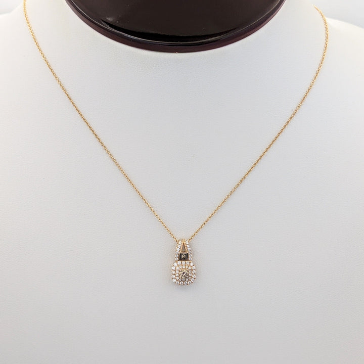 14K ROSE .29 CARAT TOTAL WEIGHT SI2 H DIAMOND ROUND (48) BROWN (1) "LEVIAN" ESTATE PENDANT &amp; CHAIN 2.9 GRAMS