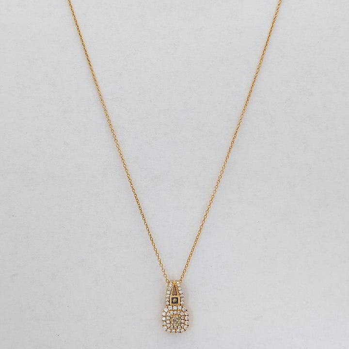 14K ROSE .29 CARAT TOTAL WEIGHT SI2 H DIAMOND ROUND (48) BROWN (1) "LEVIAN" ESTATE PENDANT &amp; CHAIN 2.9 GRAMS