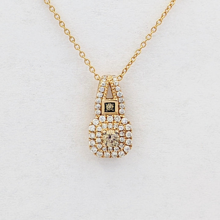 14K ROSE .29 CARAT TOTAL WEIGHT SI2 H DIAMOND ROUND (48) BROWN (1) "LEVIAN" ESTATE PENDANT &amp; CHAIN 2.9 GRAMS