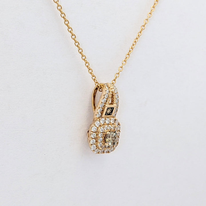 14K ROSE .29 CARAT TOTAL WEIGHT SI2 H DIAMOND ROUND (48) BROWN (1) "LEVIAN" ESTATE PENDANT &amp; CHAIN 2.9 GRAMS