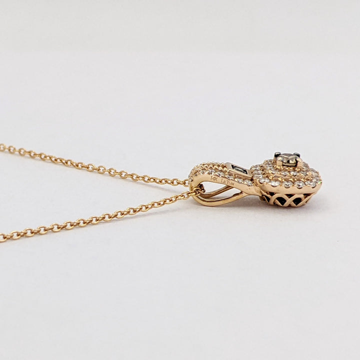 14K ROSE .29 CARAT TOTAL WEIGHT SI2 H DIAMOND ROUND (48) BROWN (1) "LEVIAN" ESTATE PENDANT &amp; CHAIN 2.9 GRAMS