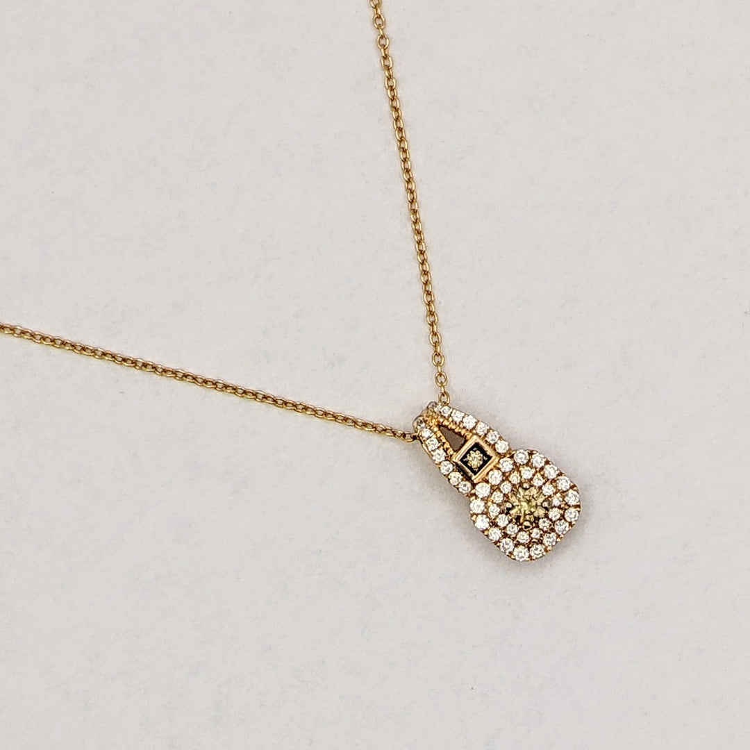 14K ROSE .29 CARAT TOTAL WEIGHT SI2 H DIAMOND ROUND (48) BROWN (1) "LEVIAN" ESTATE PENDANT &amp; CHAIN 2.9 GRAMS