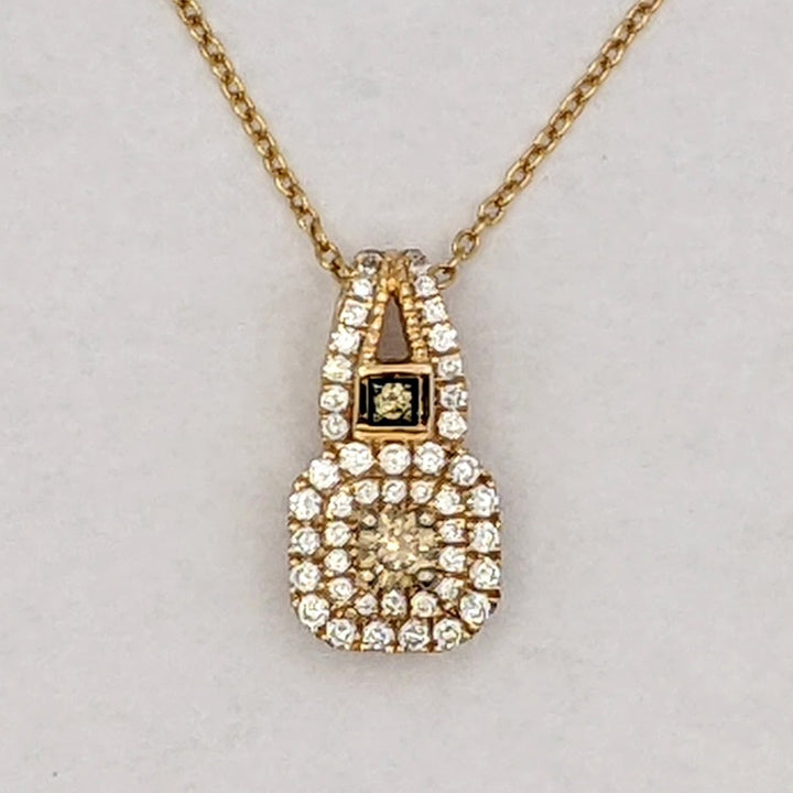 14K ROSE .29 CARAT TOTAL WEIGHT SI2 H DIAMOND ROUND (48) BROWN (1) "LEVIAN" ESTATE PENDANT &amp; CHAIN 2.9 GRAMS