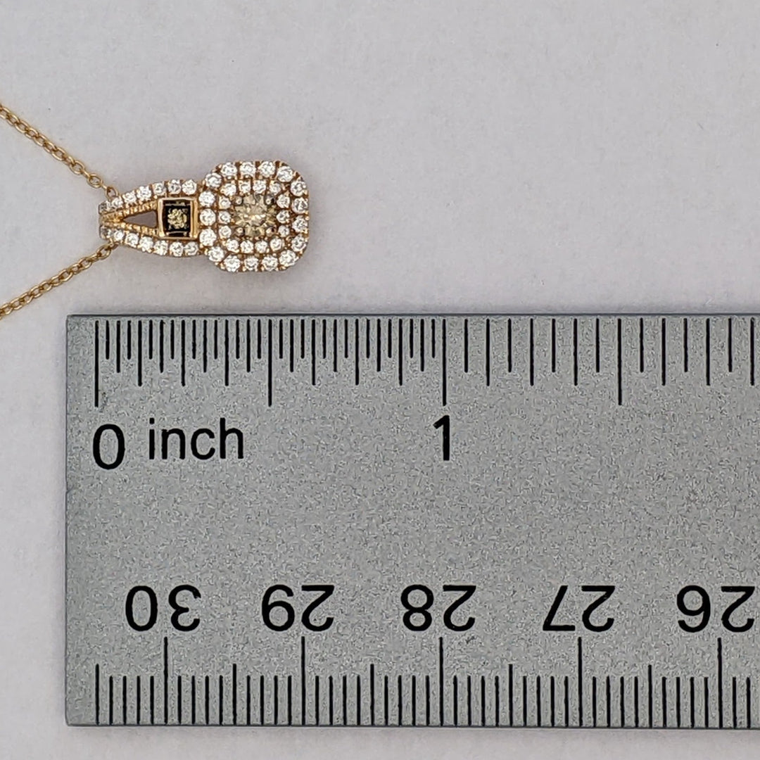 14K ROSE .29 CARAT TOTAL WEIGHT SI2 H DIAMOND ROUND (48) BROWN (1) "LEVIAN" ESTATE PENDANT &amp; CHAIN 2.9 GRAMS