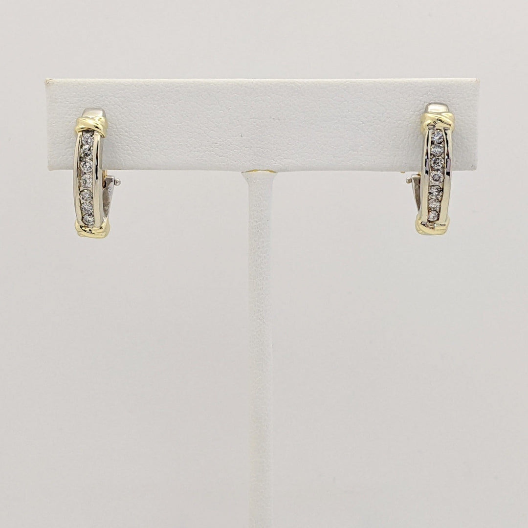 14K TWO-TONE .42 CARAT TOTAL WEGIHT SI2 I DIAMOND ROUND (14) OMEGA ESTATE EARRINGS 5.3 GRAMS