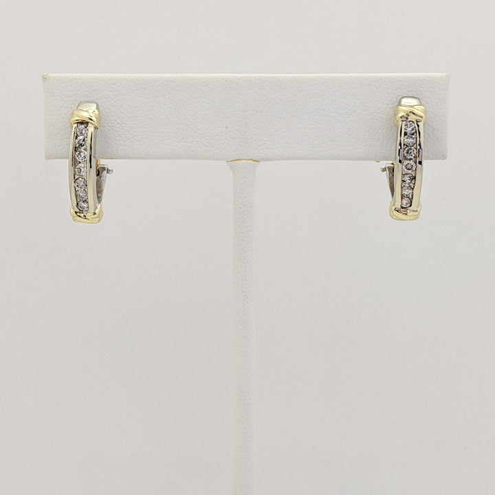 14K TWO-TONE .42 CARAT TOTAL WEGIHT SI2 I DIAMOND ROUND (14) OMEGA ESTATE EARRINGS 5.3 GRAMS