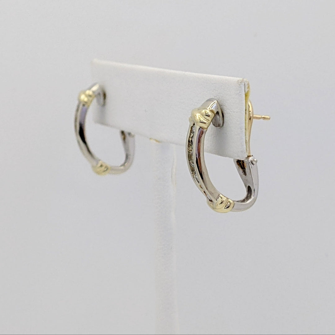 14K TWO-TONE .42 CARAT TOTAL WEGIHT SI2 I DIAMOND ROUND (14) OMEGA ESTATE EARRINGS 5.3 GRAMS