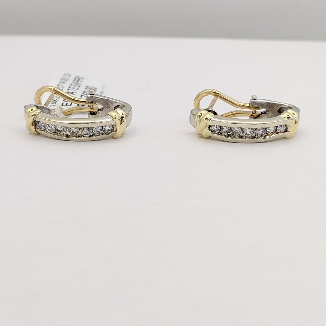 14K TWO-TONE .42 CARAT TOTAL WEGIHT SI2 I DIAMOND ROUND (14) OMEGA ESTATE EARRINGS 5.3 GRAMS