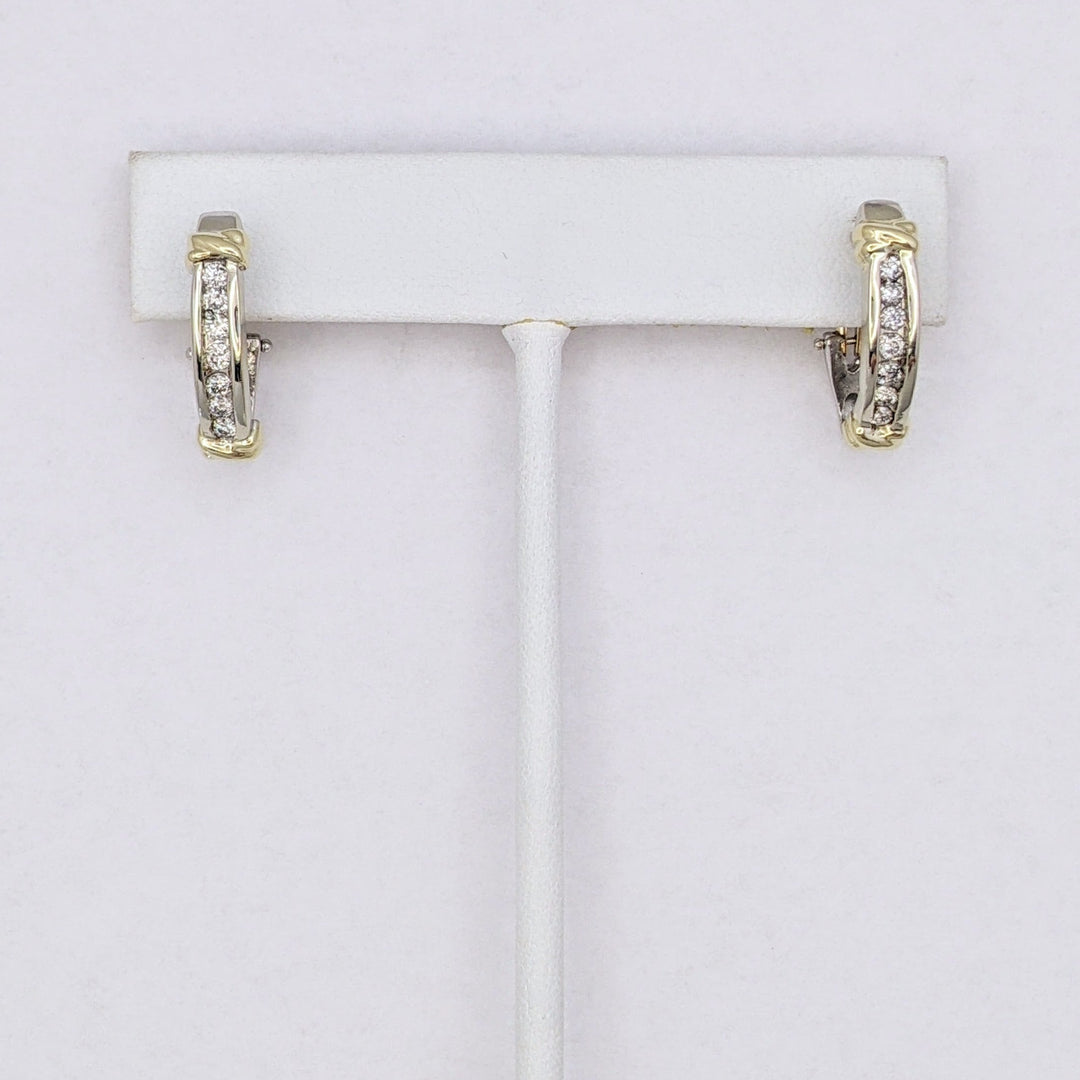 14K TWO-TONE .42 CARAT TOTAL WEGIHT SI2 I DIAMOND ROUND (14) OMEGA ESTATE EARRINGS 5.3 GRAMS