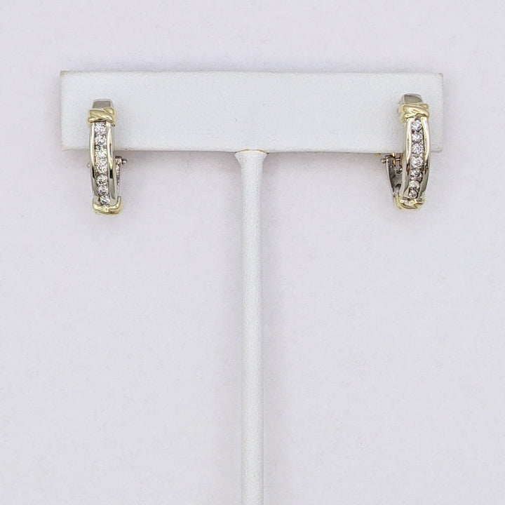 14K TWO-TONE .42 CARAT TOTAL WEGIHT SI2 I DIAMOND ROUND (14) OMEGA ESTATE EARRINGS 5.3 GRAMS