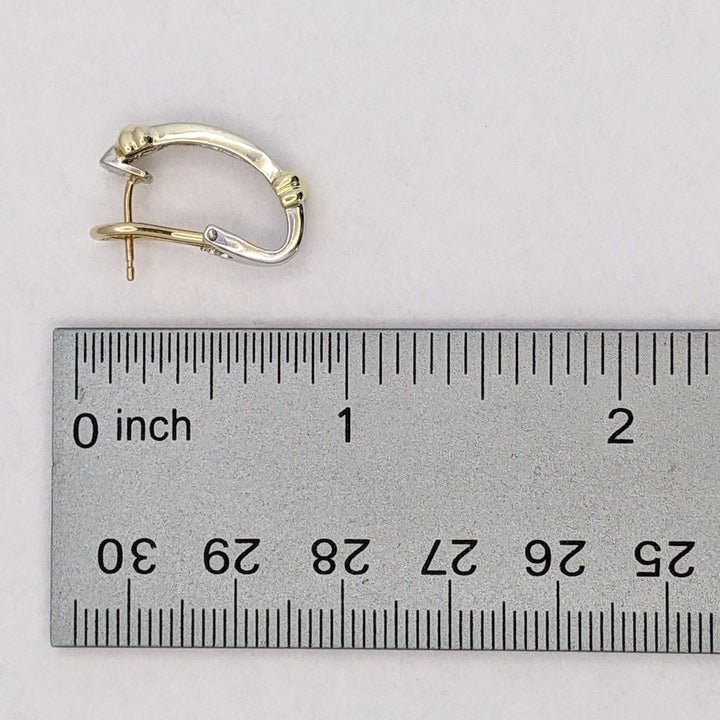 14K TWO-TONE .42 CARAT TOTAL WEGIHT SI2 I DIAMOND ROUND (14) OMEGA ESTATE EARRINGS 5.3 GRAMS
