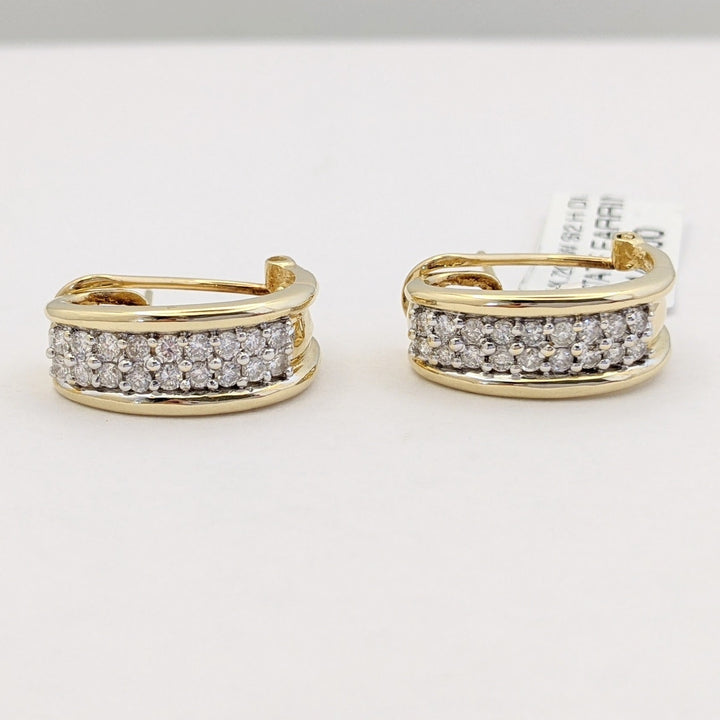 14K .72 CARAT TOTAL WEIGHT SI2 H DIAMOND ROUND (36) 2-ROW OMEGA ESTATE EARRINGS 5.9 GRAMS