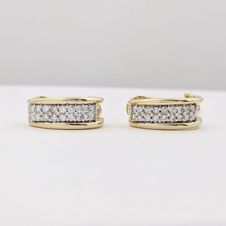 14K .72 CARAT TOTAL WEIGHT SI2 H DIAMOND ROUND (36) 2-ROW OMEGA ESTATE EARRINGS 5.9 GRAMS