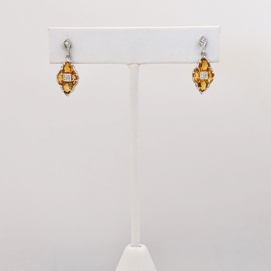 14K WHITE CITRINE MARQUISE (8) WITH (4) MELEE ESTATE EARRINGS 2.8 GRAMS