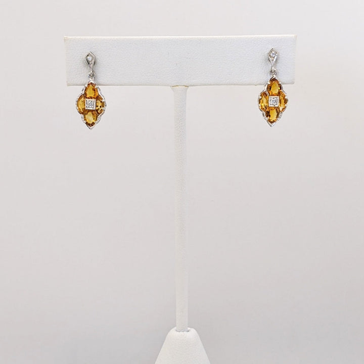 14K WHITE CITRINE MARQUISE (8) WITH (4) MELEE ESTATE EARRINGS 2.8 GRAMS