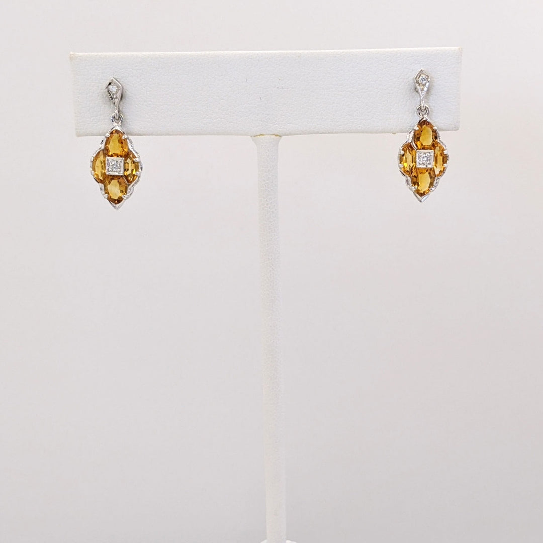 14K WHITE CITRINE MARQUISE (8) WITH (4) MELEE ESTATE EARRINGS 2.8 GRAMS