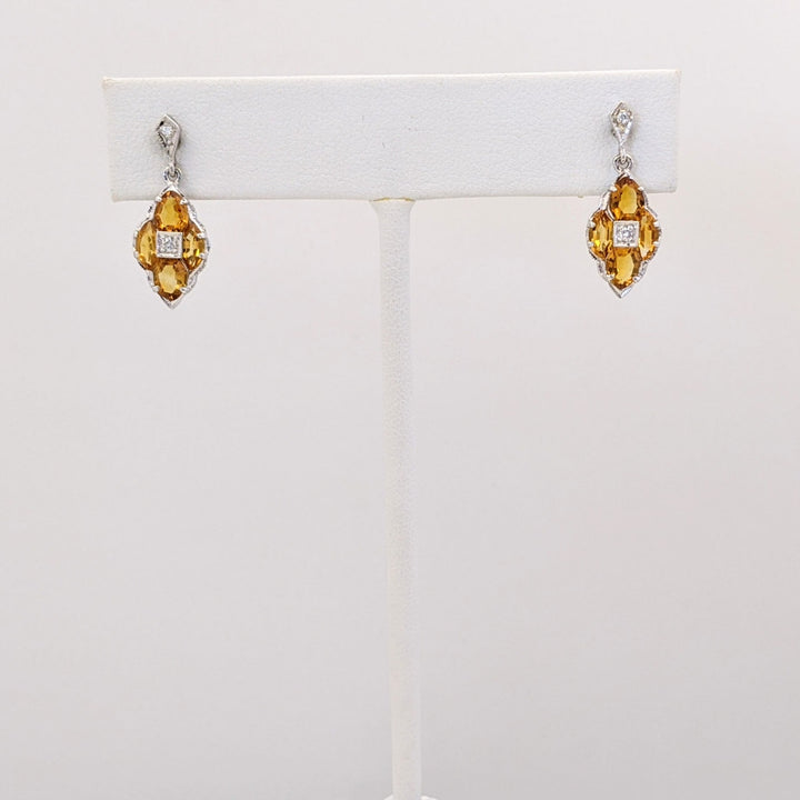 14K WHITE CITRINE MARQUISE (8) WITH (4) MELEE ESTATE EARRINGS 2.8 GRAMS