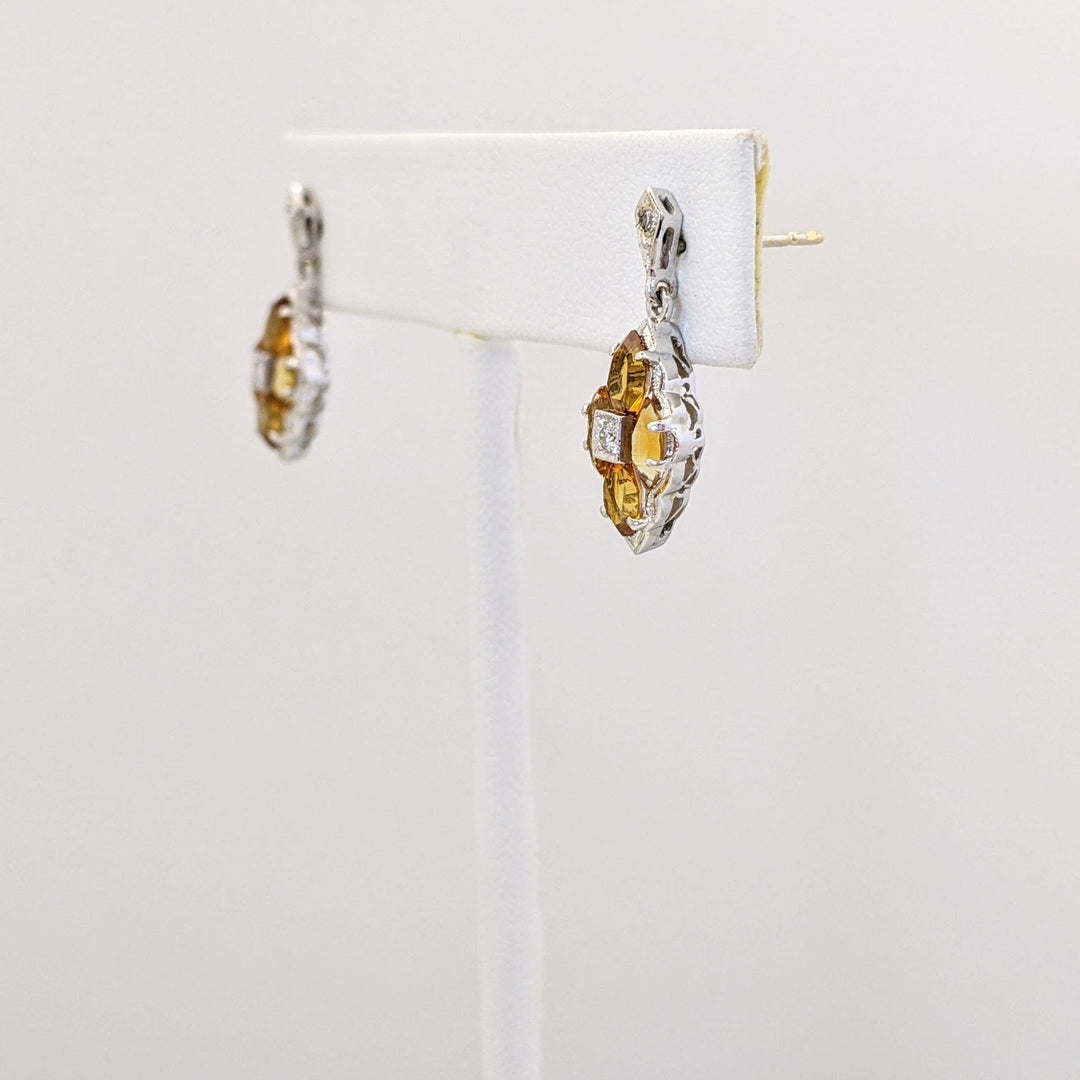 14K WHITE CITRINE MARQUISE (8) WITH (4) MELEE ESTATE EARRINGS 2.8 GRAMS