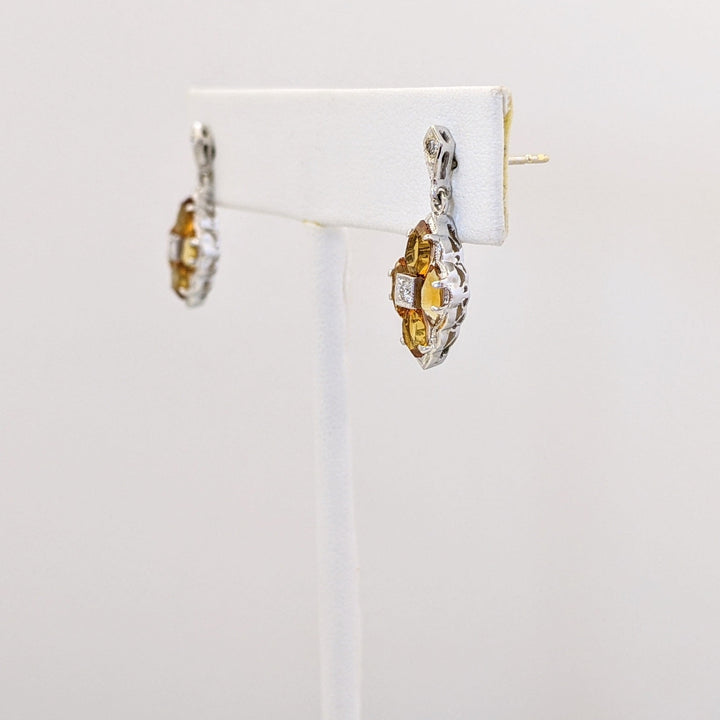14K WHITE CITRINE MARQUISE (8) WITH (4) MELEE ESTATE EARRINGS 2.8 GRAMS