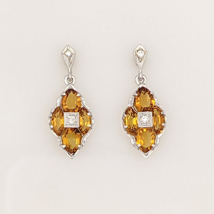 14K WHITE CITRINE MARQUISE (8) WITH (4) MELEE ESTATE EARRINGS 2.8 GRAMS