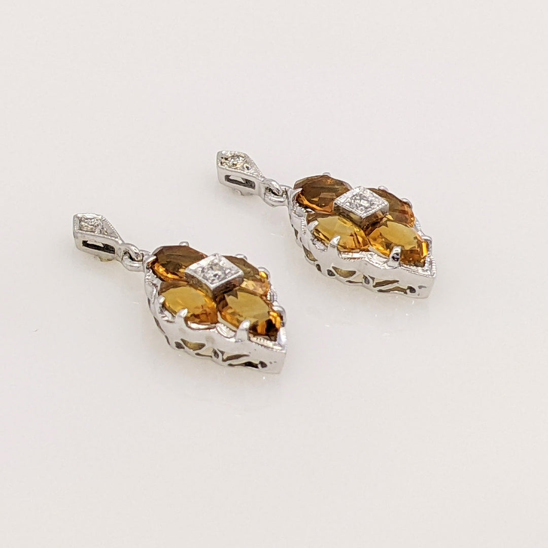 14K WHITE CITRINE MARQUISE (8) WITH (4) MELEE ESTATE EARRINGS 2.8 GRAMS